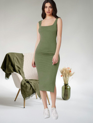 Areca Designer Women Bodycon Light Green Midi/Calf Length Dress