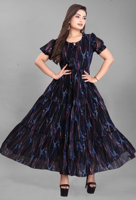 Parth Creation Women Fit and Flare Dark Blue Midi/Calf Length Dress