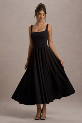 METRONAUT Women A-line Black Midi/Calf Length Dress