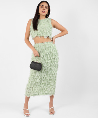 CAMPUS SUTRA Women Fit and Flare Light Green Midi/Calf Length Dress
