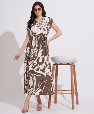 FashFun Women A-line Brown Ankle Length Dress