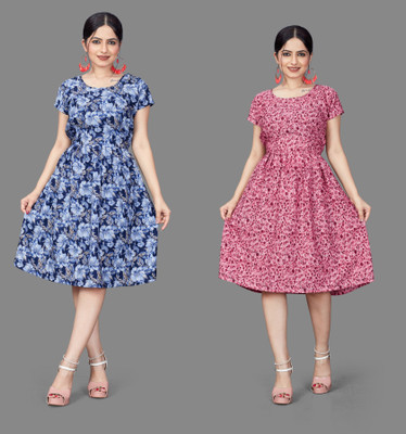 MAHADEV Women Fit and Flare Multicolor Mini/Short Dress