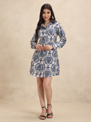 Leriya Fashion Women Ethnic Dress Blue, Beige Knee Length Dress