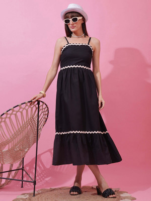 Sheetal Associates Women Fit and Flare Black Midi/Calf Length Dress