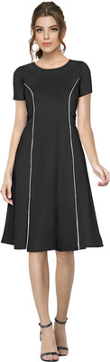 Dhruvil Impex Women Fit and Flare Black Knee Length Dress