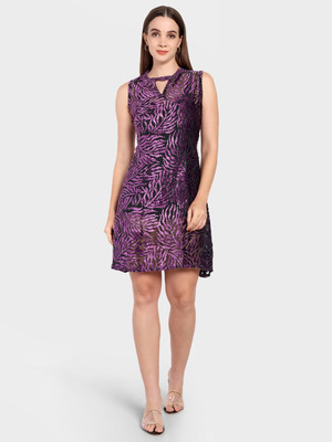 theulluu.com Women A-line Purple Knee Length Dress