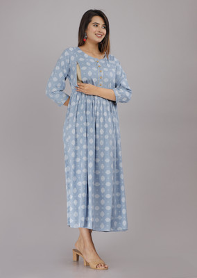 zoxfay Women Fit and Flare Grey Midi/Calf Length Dress