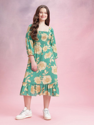 Dressberry Women Fit and Flare Green Above Knee/Mid Thigh Length Dress