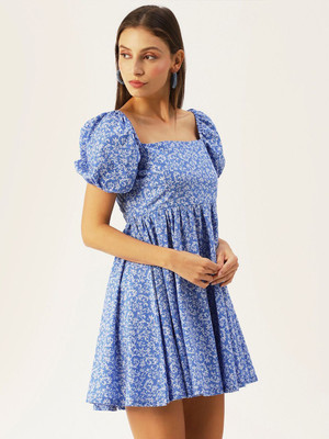 Dressberry Women Fit and Flare Blue Mini/Short Dress