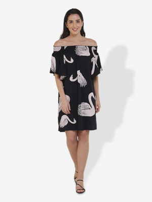 Mala Singh Women A-line Black, White Above Knee/Mid Thigh Length Dress
