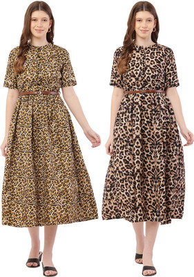 Miranga Women Fit and Flare Dark Green, Green Below Knee Dress