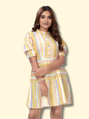 SHCON Women Fit and Flare Yellow Above Knee/Mid Thigh Length Dress