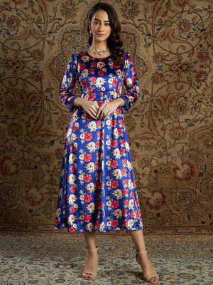 Shae by SASSAFRAS Women Fit and Flare Multicolor Midi/Calf Length Dress