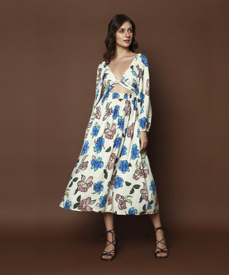 VERO MODA Women Fit and Flare White Midi/Calf Length Dress