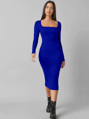 ZEROZABAR Women Bodycon Blue Midi/Calf Length Dress