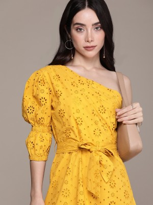 bebe Women Fit and Flare Yellow Dress