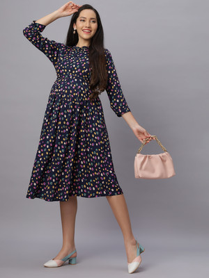 mamma's maternity Women A-line Blue Below Knee Dress