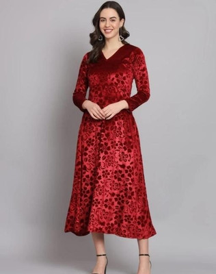 ARSH LIFESTYLE Women A-line Maroon Maxi/Full Length Dress