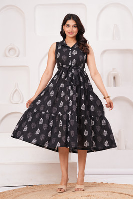 Clothy N Wave Women Fit and Flare Black Midi/Calf Length Dress