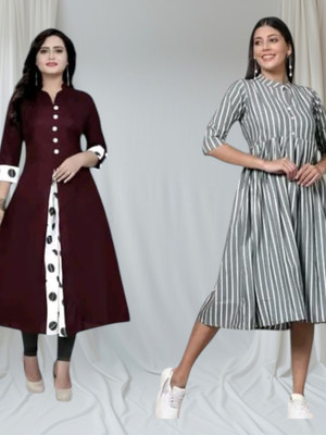 Db Fashionpo Women A-line Red, Grey Maxi/Full Length Dress