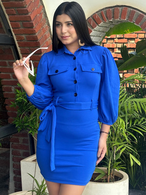 TANDUL Women Shirt Blue Above Knee/Mid Thigh Length Dress