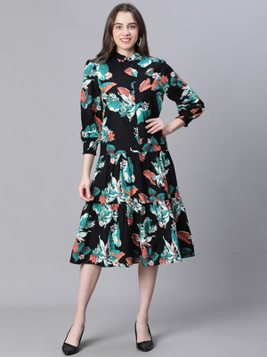 OXOLLOXO Women Tiered Multicolor Midi/Calf Length Dress