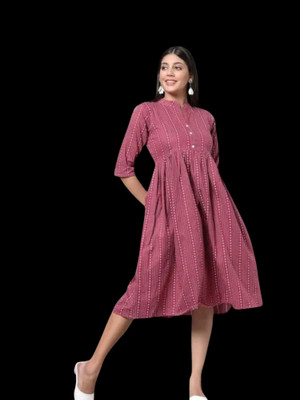 Rangrasiya Creation Women A-line Maroon Below Knee Dress