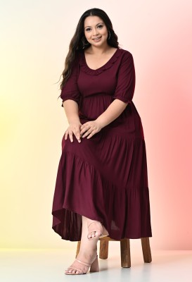 PrettyPlus by Desinoor.com Women Fit and Flare Maroon Dress