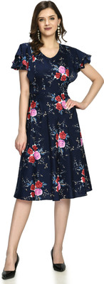 PREE GOO Women Ethnic Dress Blue Knee Length Dress