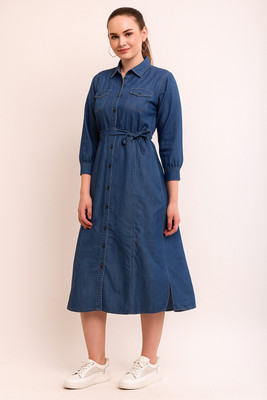 ADDYVERO Women A-line Blue Midi/Calf Length Dress