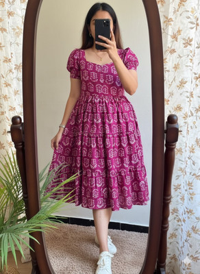 SHREE SHYAM FASHION Women Tiered Pink Midi/Calf Length Dress