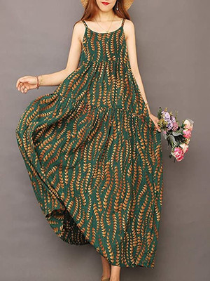 MANOJAVA Women Fit and Flare Dark Green Maxi/Full Length Dress