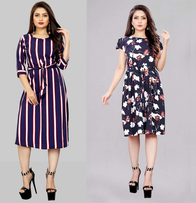 Modli 20 Fashion Women Fit and Flare Purple Below Knee Dress