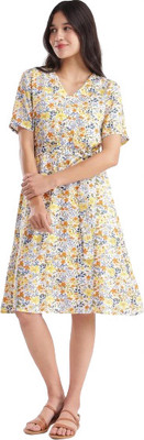KALLAXI Women Fit and Flare Multicolor Midi/Calf Length Dress