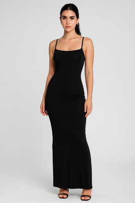 OOTDFY Women Bodycon Black Maxi/Full Length Dress