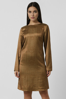 VAN HEUSEN Women Fit and Flare Brown Knee Length Dress