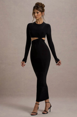 Traquila Women Bodycon Black Maxi/Full Length Dress