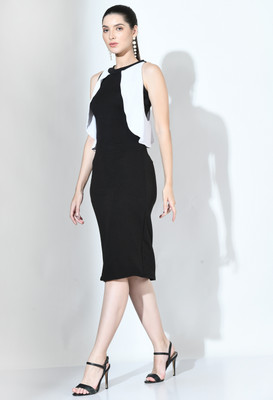 Arbiter Collection Women Bodycon Black, White Below Knee Dress