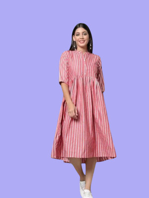 TheIconFashion Women Fit and Flare Pink Ankle Length Dress