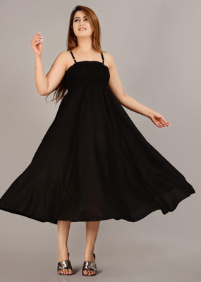 MEWEAR Women Fit and Flare Black Midi/Calf Length Dress