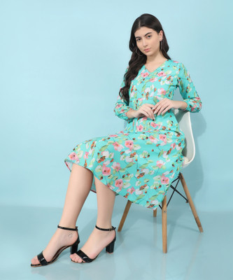 CRIMSOUNE CLUB Women A-line Multicolor Midi/Calf Length Dress