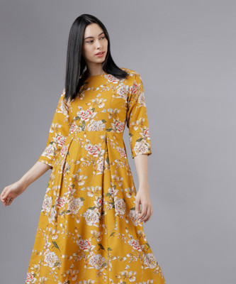 Tokyo Talkies Women Fit and Flare Yellow Maxi/Full Length Dress