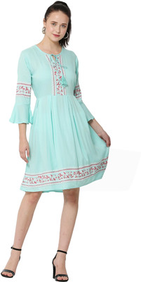 A R J FASHION Women Fit and Flare Light Green Knee Length Dress