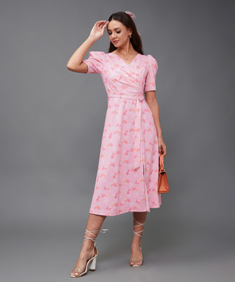 Miss Chase Women Wrap Pink Midi/Calf Length Dress