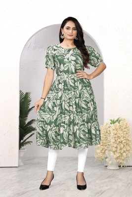 SRUVI TEXTILE PVT LTD Women Gown Green Above Knee/Mid Thigh Length Dress