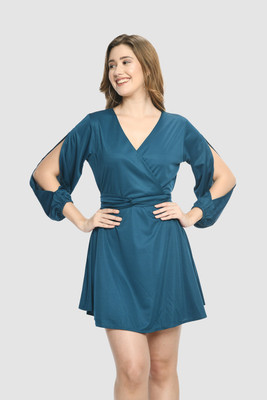 PREE GOO Women Ethnic Dress Blue Above Knee/Mid Thigh Length Dress