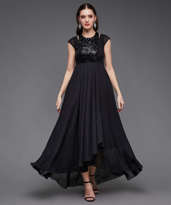 Miss Chase Women A-line Black Maxi/Full Length Dress