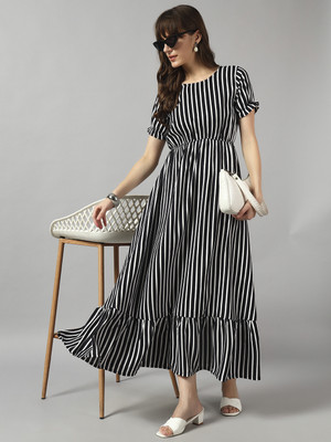 Krunal Raiyani Women Fit and Flare White Maxi/Full Length Dress