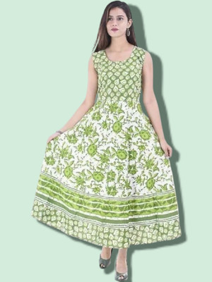 Shopglobals Women Gown Green Knee Length Dress