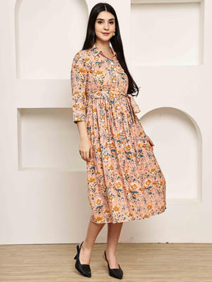 Rajnandini Women A-line Orange Below Knee Dress